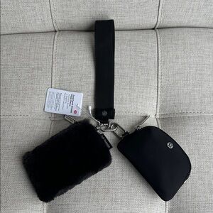 NWT Lululemon Dual Pouch Wristlet Plush Fleece Keychain Set